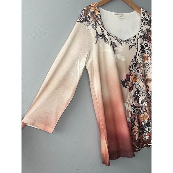 Coldwater Creek Size Medium Floral Tatoo Artsy Fairycore Sweetheart Neckline Top - Picture 2 of 10